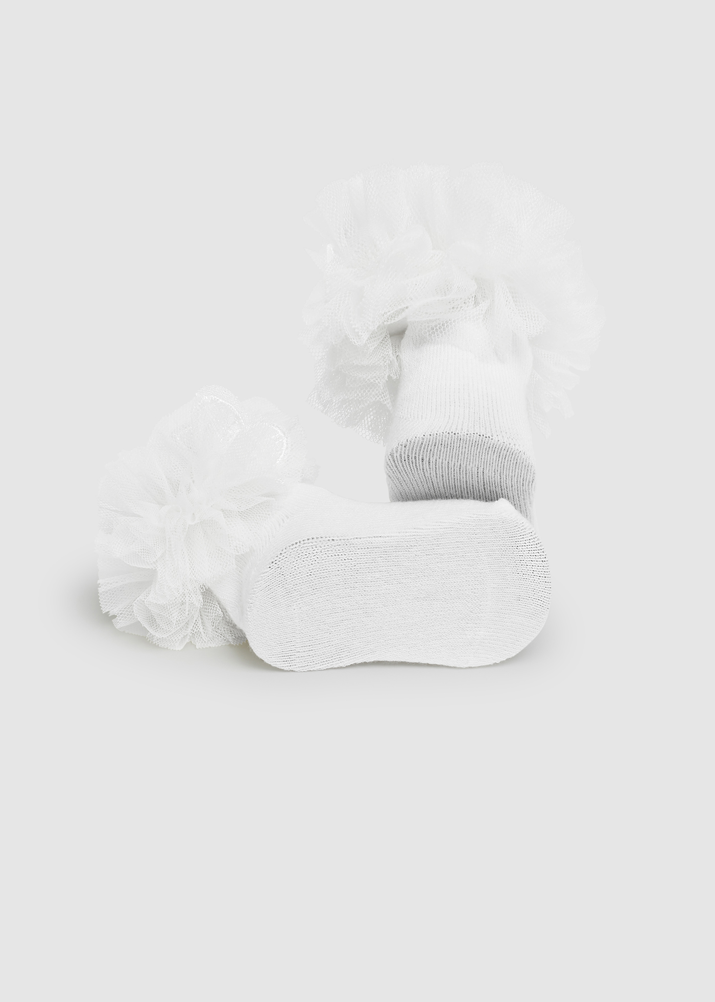 Conjunto de meias e faixa de cabelo com laço para recém-nascido em algodão orgânico - Cru