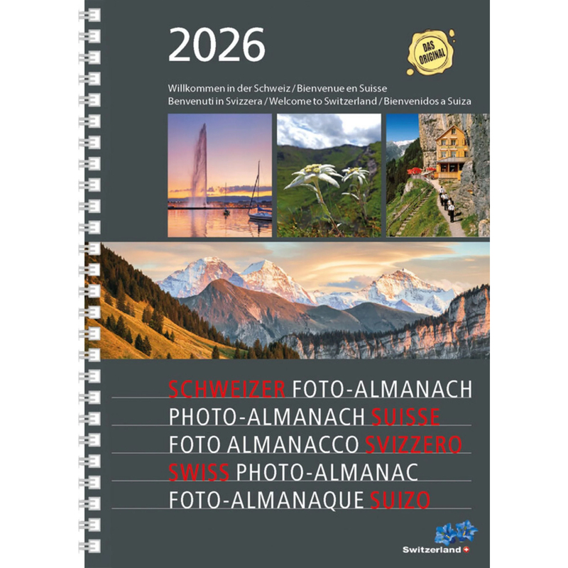 Calendaria Agenda 2026 Schweizer Foto-Almanach, 1 Woche / Seite