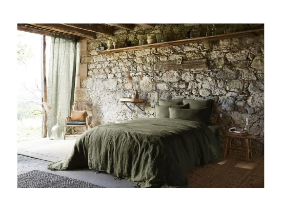 MARGAUX - Drap Plat 240x300cm Lin Lavé Coloris Thym