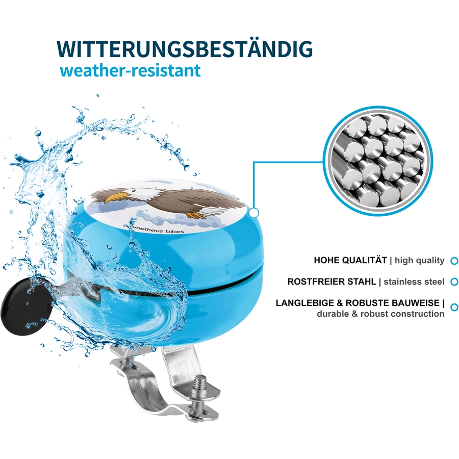 PROMETHEUS BICYCLES® Klingel für Kinder - Ding Dong Kinder-Fahrrad-Glocke - 60 mm - Links Montage, Blau