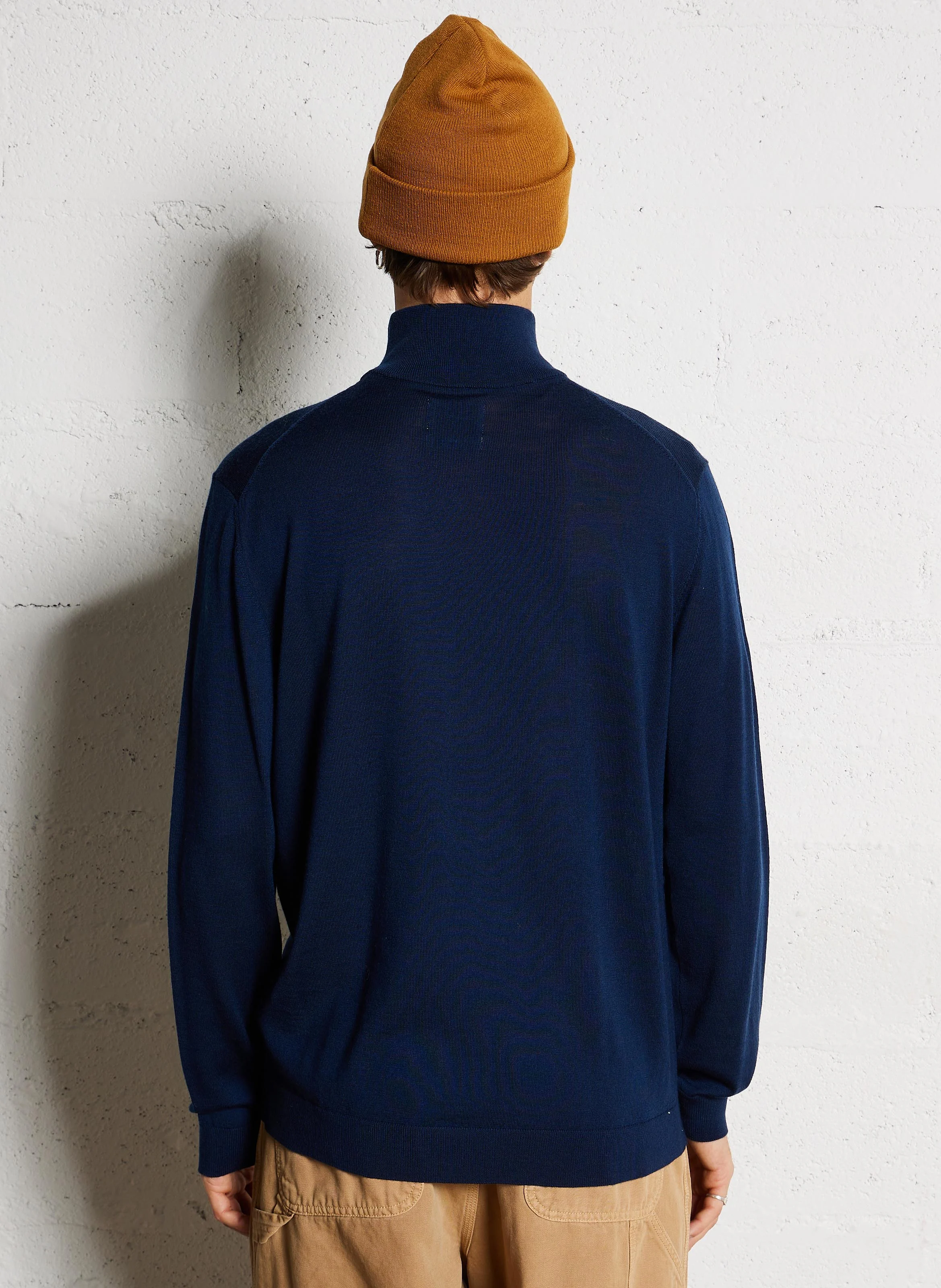 Pull col montant régular-fit en laine | Bleu