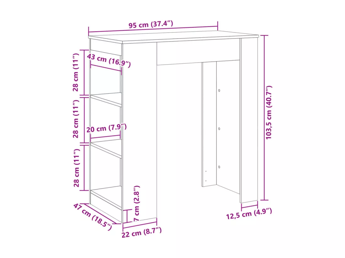 Table de bar avec étagères blanc bois d'ingénierie