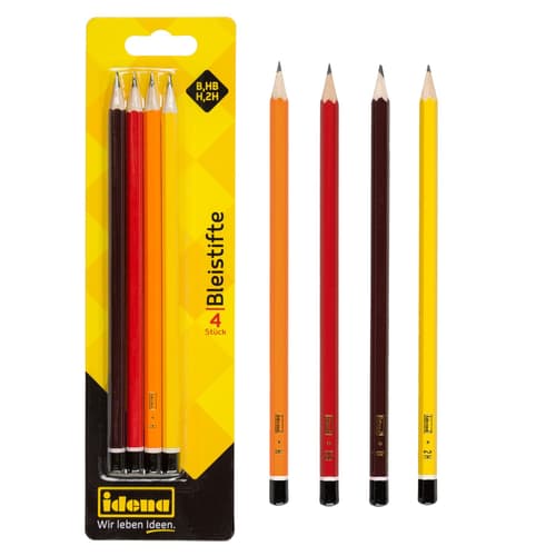 Bleistifte H/HB/B/2H schwarz/rot/orange/gelb 4 Stück
