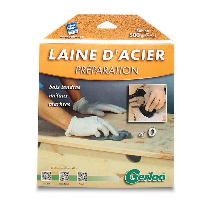 Laine d'acier n°0 bois tendres, métaux, marbres Gerlon 500g