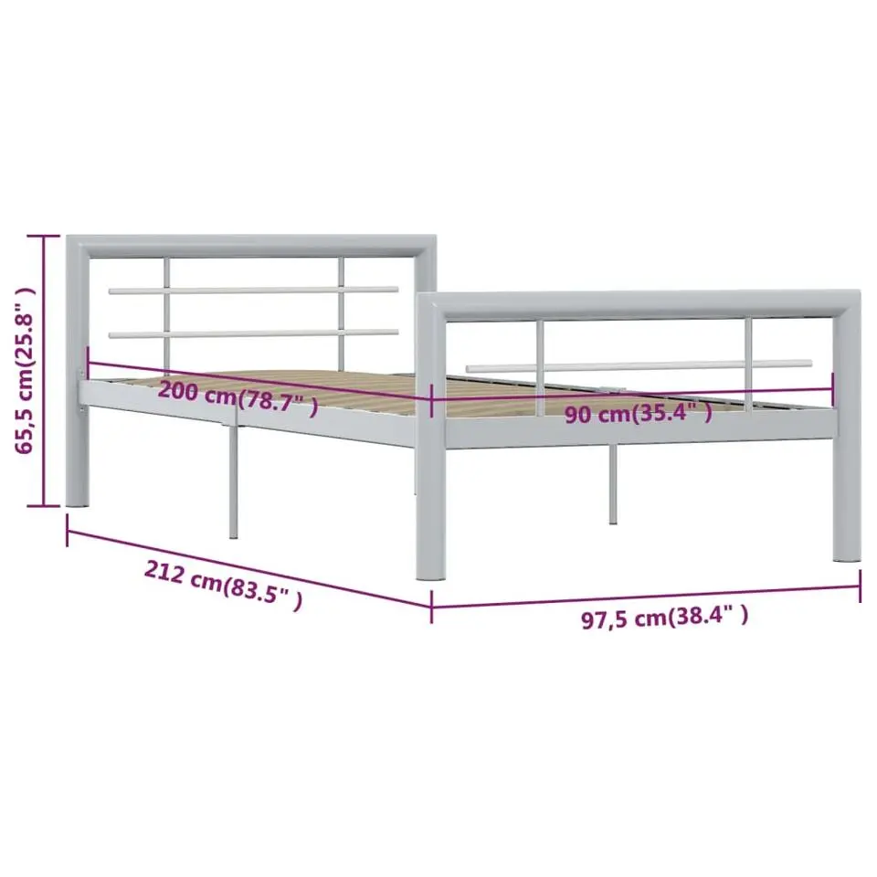 vidaXL - Bed frame - Grijs en wit - Metaal - 90x200 cm
