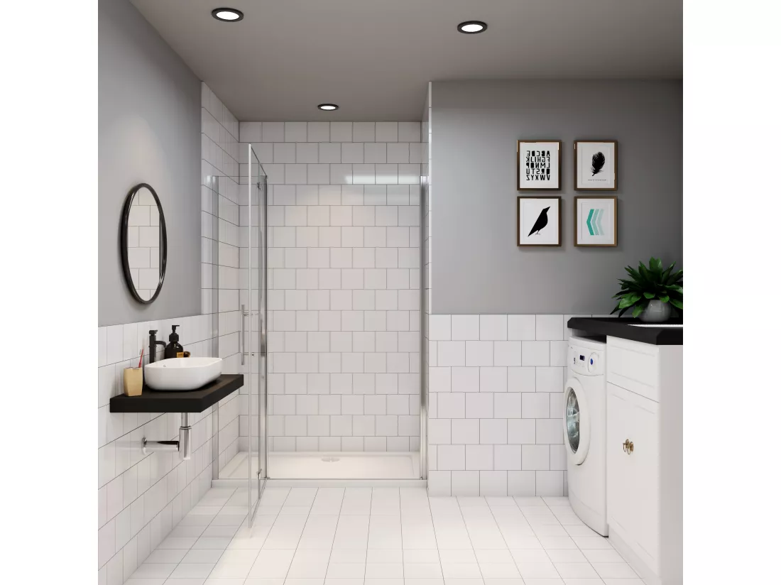 AICA porte de douche 140x185cm en verre anticalcaire 2 verres mobile et un verre fixé