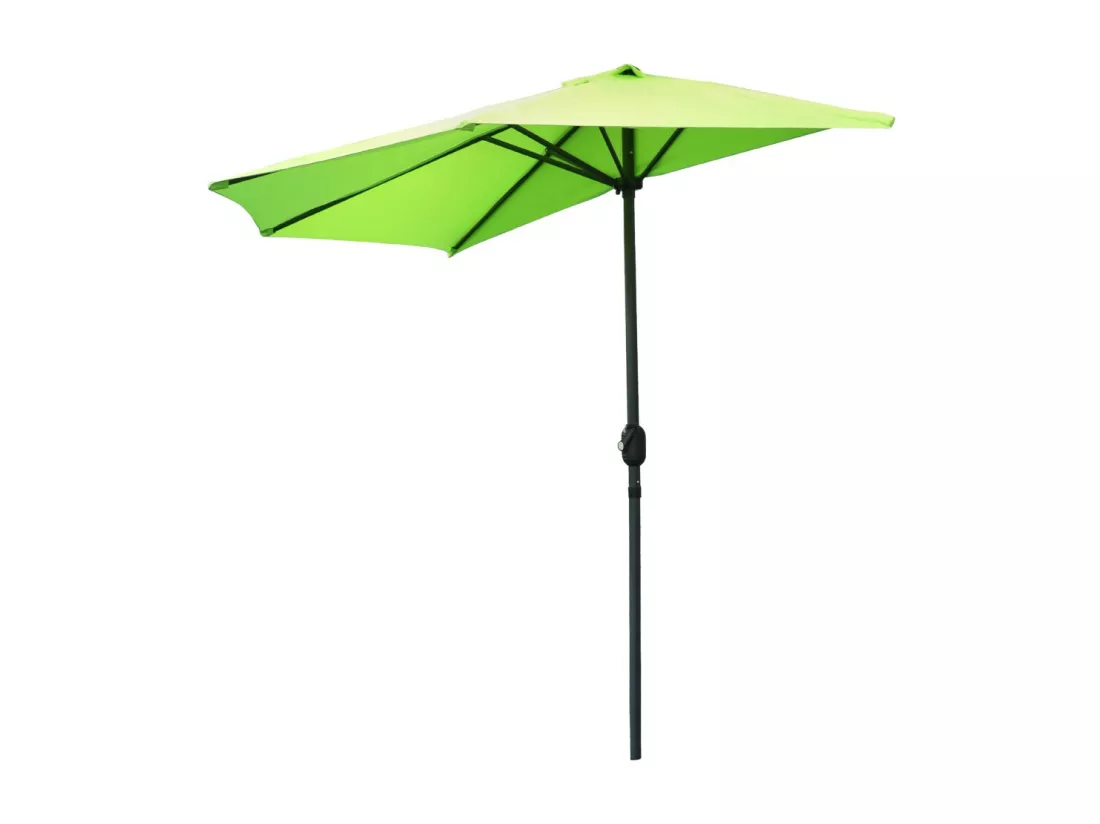 Demi-parasol mural vert anis – 270x135x230cm – Aluminium – Toile polyester 180g/m² – Manivelle