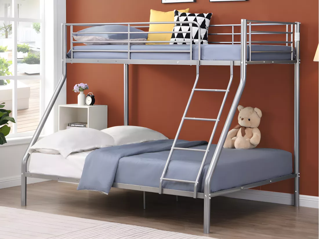 Lits superposés ELEVATIO IV - 90 et 140 x 190 cm - Acier - Argent + matelas