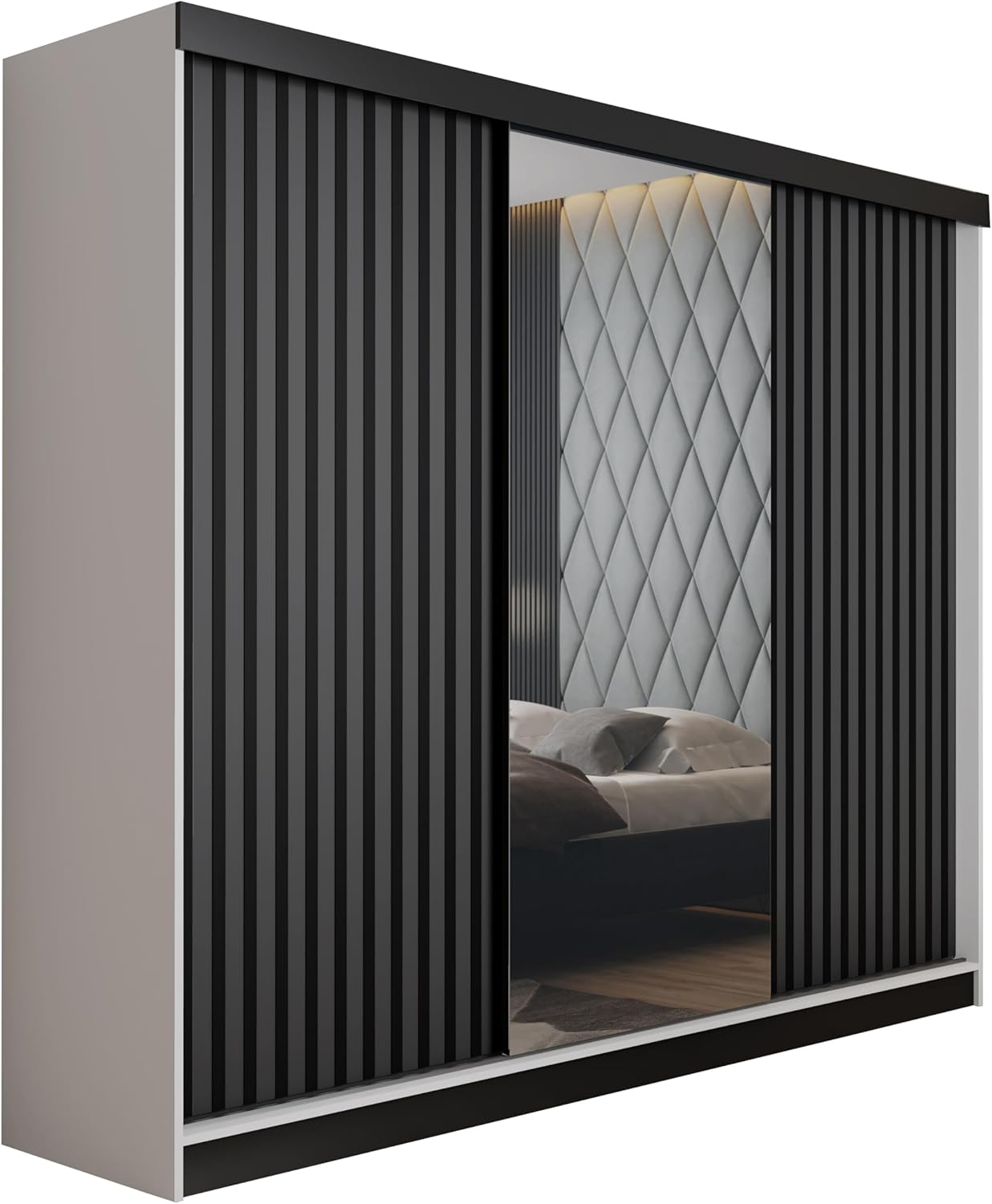 KIER FURNITURE Schränke für Stauraum - Malani 200 - Kleiderschrank - Schiebetürenschrank - Eleganter Kleiderschrank Schrank Garderobe - Schrank für Schlafzimmer - Craft Eiche Gold 200x205x59 cm