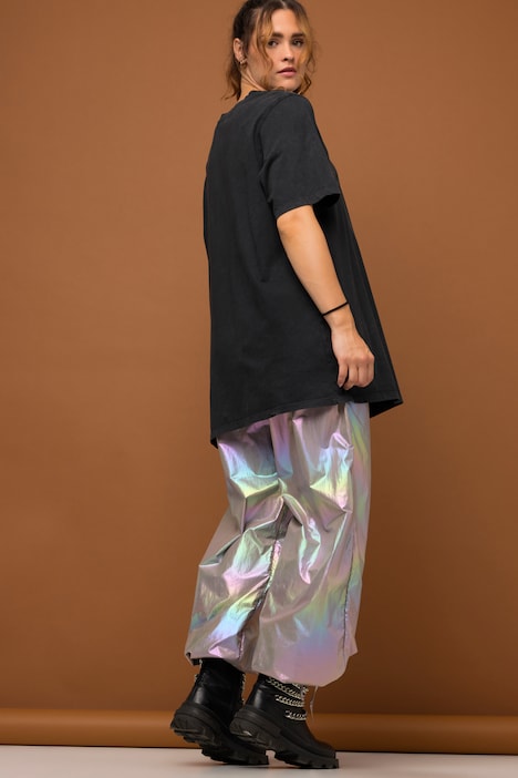 Fliegerhose, wide Legs, Holografic-Look, Elastikbund, 2 Taschen