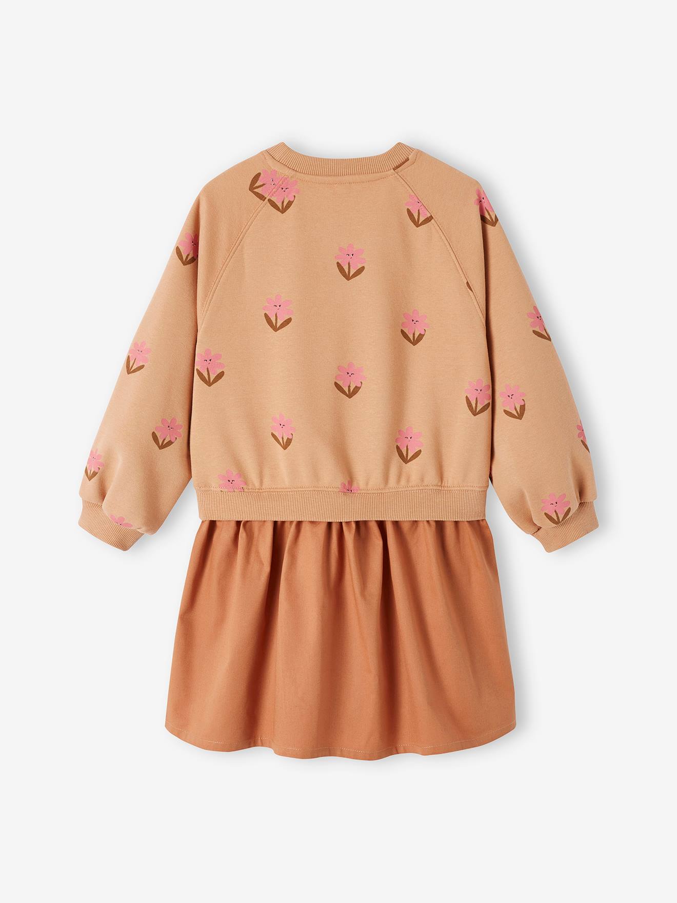 Vestido pêssego com efeito 2 em 1 e flores 