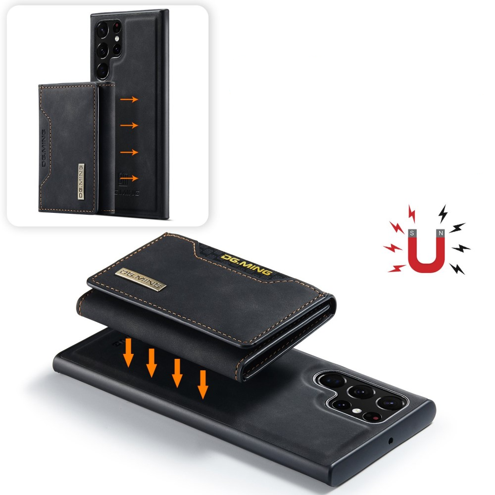2in1 Samsung Galaxy S23 Ultra 5G Leder Hülle Wallet   Magnetisches Kreditkartenfach - Schwarz