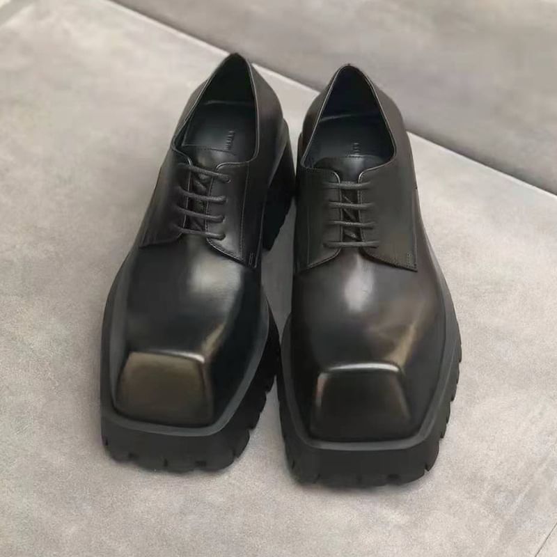 Malnia Home - Platform Vierkante Teen Veterschoenen van Echt Leer