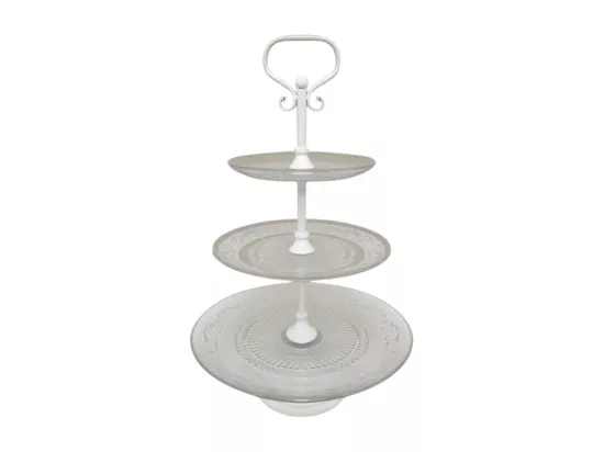 Plateau à gâteaux 3 étages en métal et verre blanc Ø.32 x 52 cm