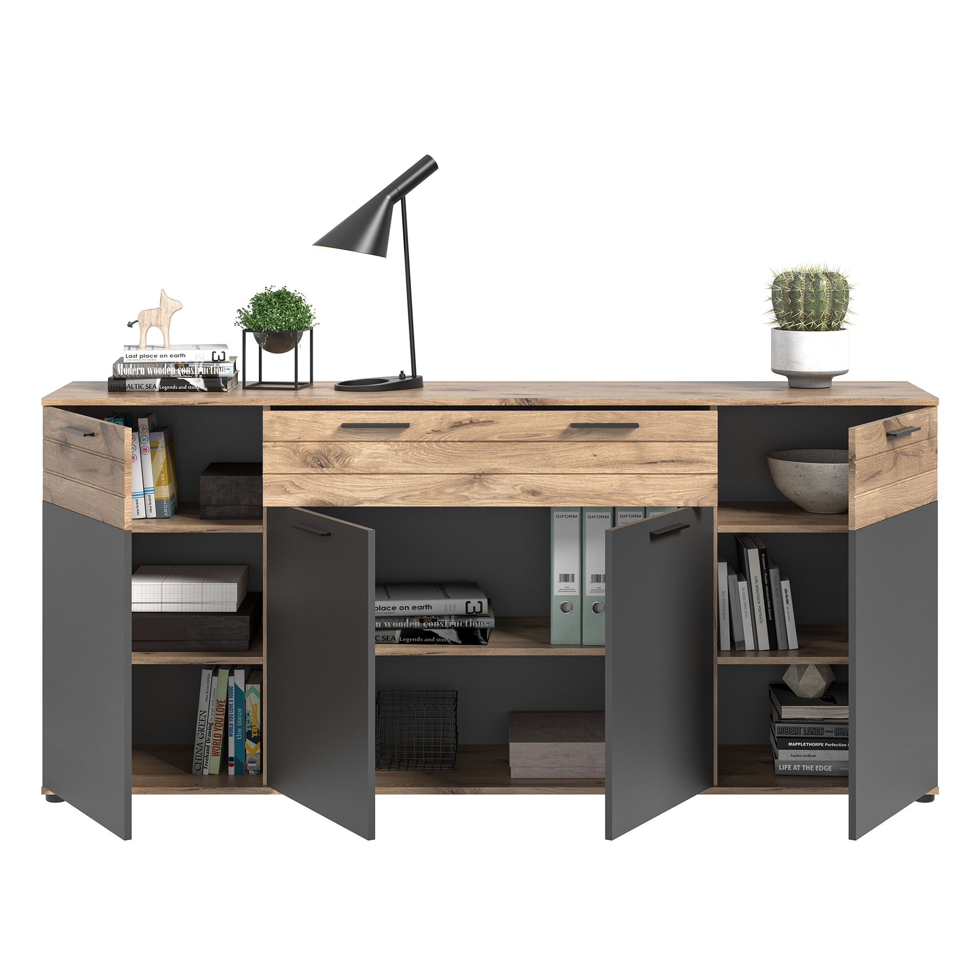 Sideboard MASON - Nox Oak - Basalt grau - 200 cm