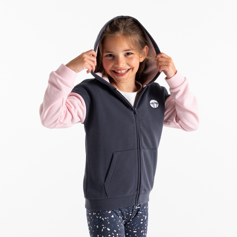Sweat-shirt à capuche bicolore gris fille