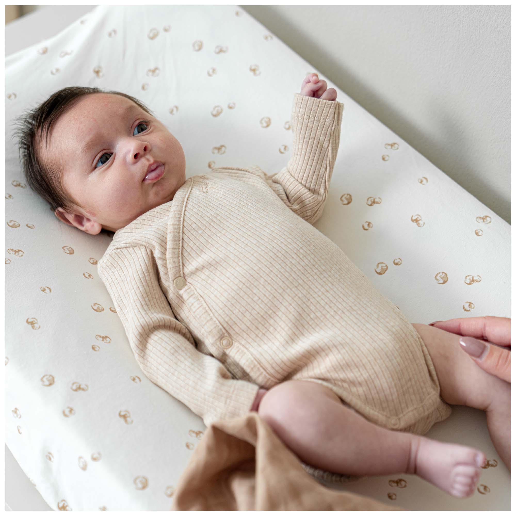 Prénatal newborn romper rib lange mouwen effen beige