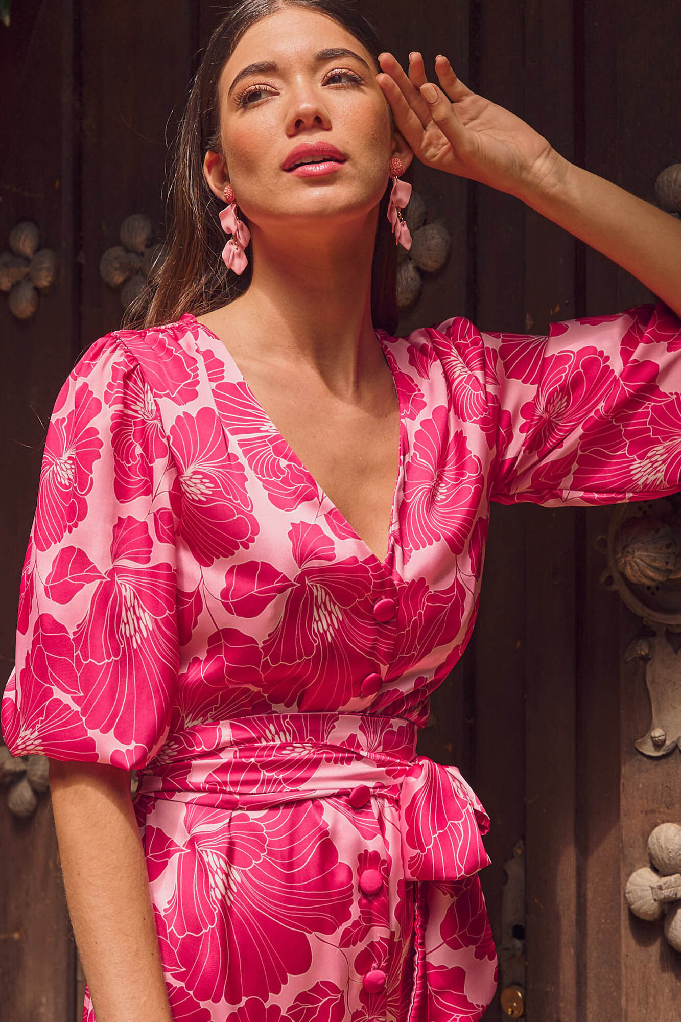 Vestido rosa com botões - Rosa