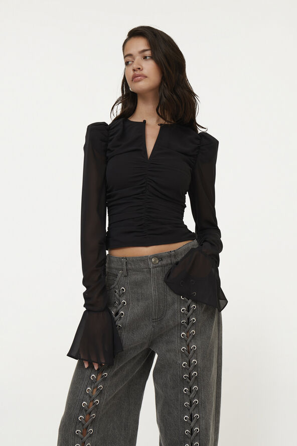 ROTATE Birger Christensen Chiffon Longsleeved Top Black