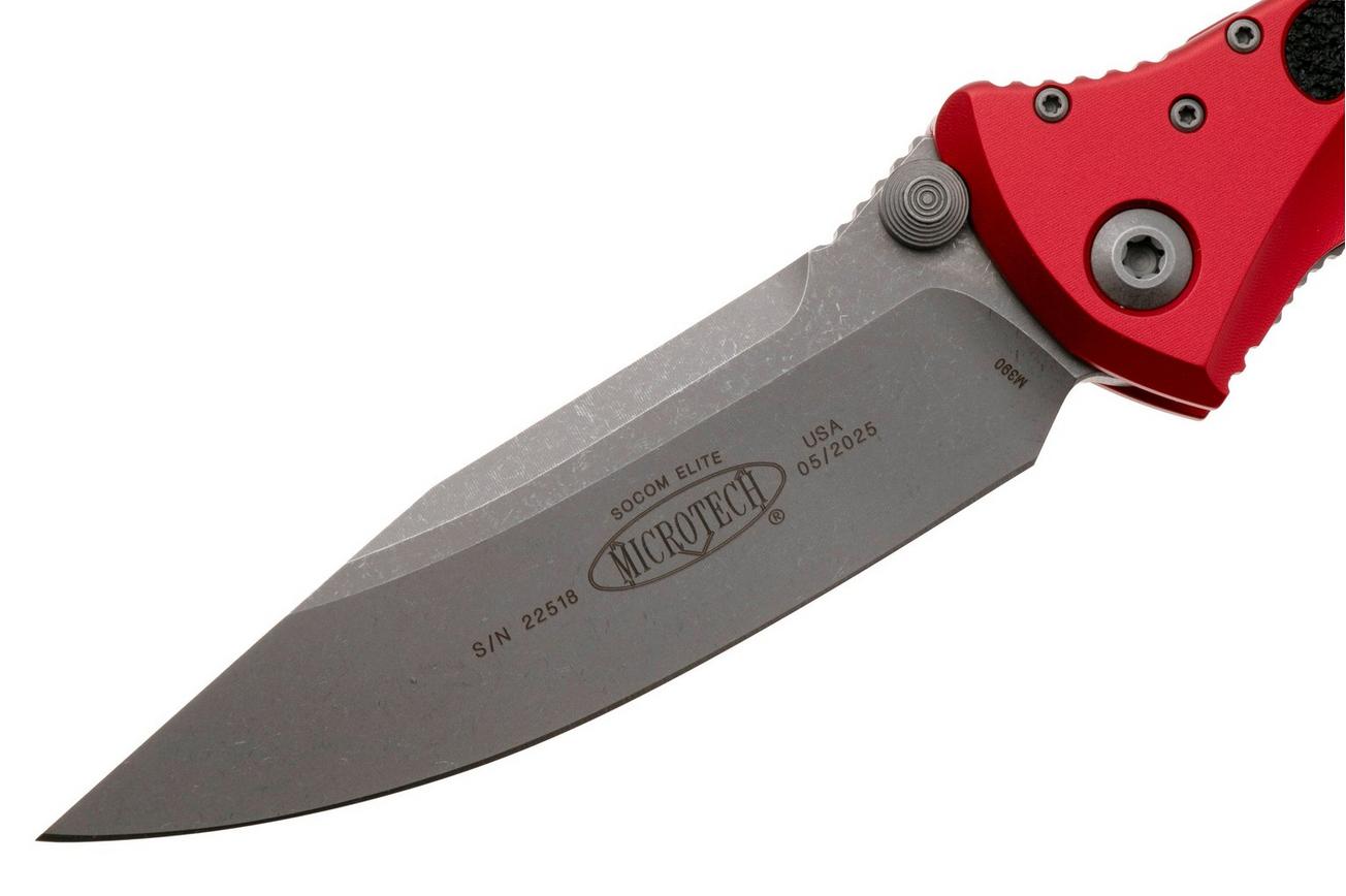 Microtech Socom Elite 160-10APRD, Apocalyptic Stonewashed M390 Tanto, Red Aluminum zakmes