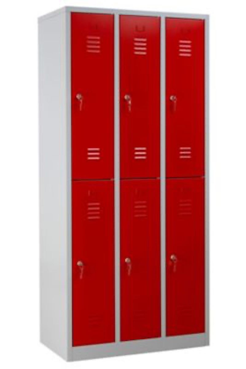 PROREGAL Garderobekast Camel 6 Compartimenten HxBxD 195 x 90 x 50 cm Cilinderslot Grijs-Rood