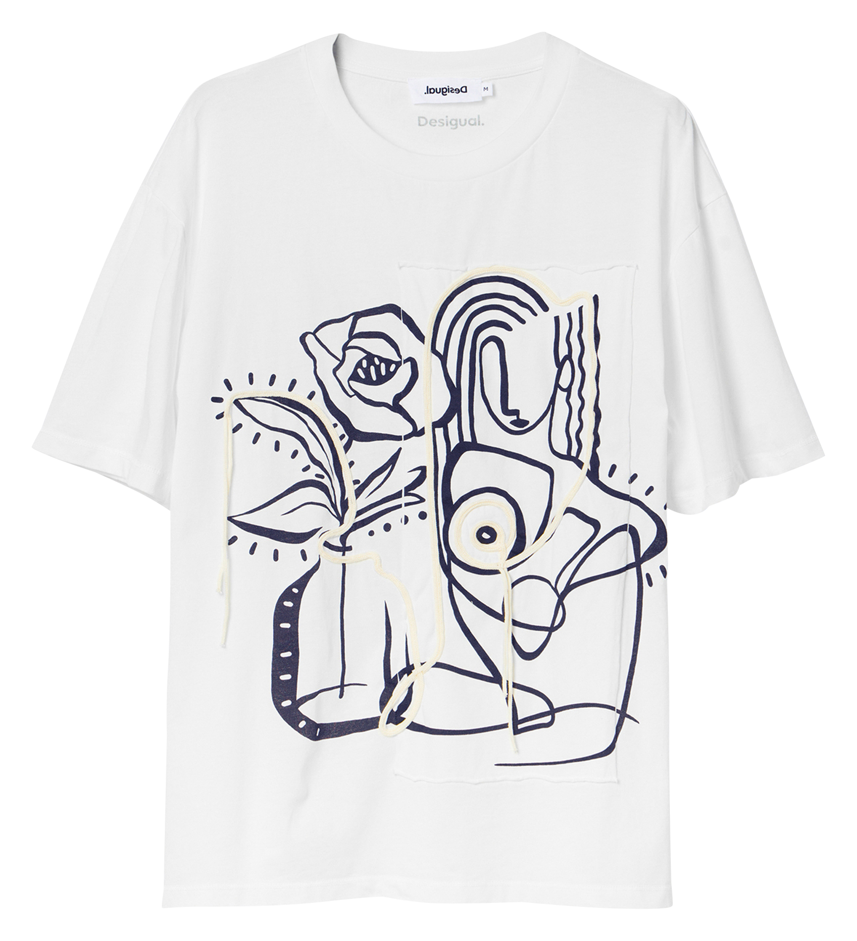 Tee-shirt ample col rond en coton imprimé | Blanc