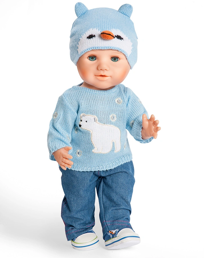 Puppenkleidung PULLOVER MIT JEANS – EISBÄR (35-45cm) in blau