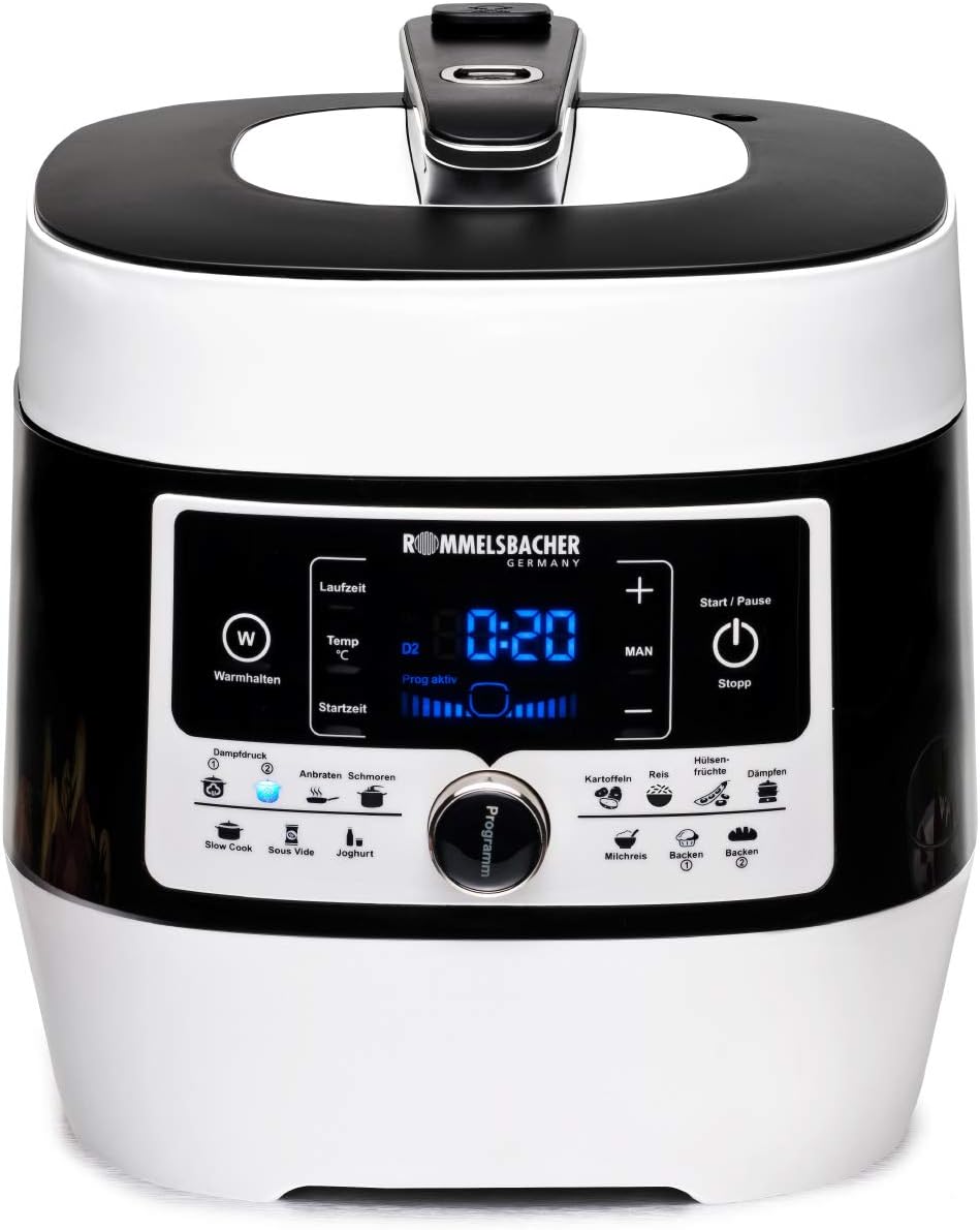 ROMMELSBACHER Elektrischer Dampfdruck- & Multikocher MD 1000 'MeinHans' – Das Original - 14 Automatik-Programme, von 40 °C bis 170 °C regelbar, 2 Dampfdruckstufen, antihaftbeschichteter 6 Liter Topf