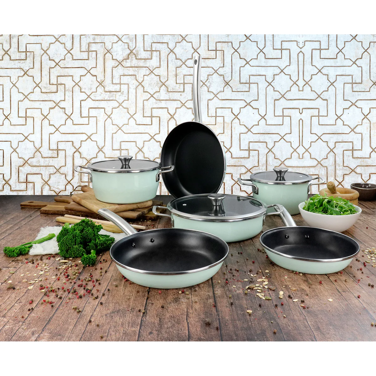Batterie de Cuisine à Induction 9 Pièces Antiadhésif sans PFOA Design