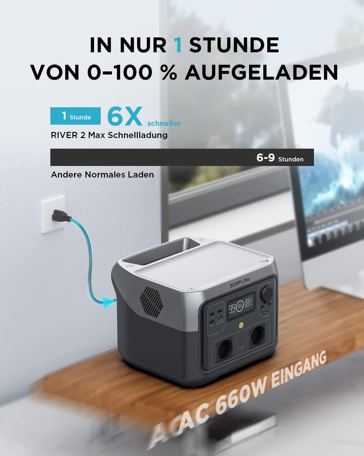 EF ECOFLOW Tragbare Powerstation RIVER 2 MAX, 512Wh Solargenerator mit LiFeP04, Schnellladung in 1 Stunde, für Camping/Wohnmobile, Kleine Verpackungsmängel, Produkt unbenutzt(Generalüberholt)
