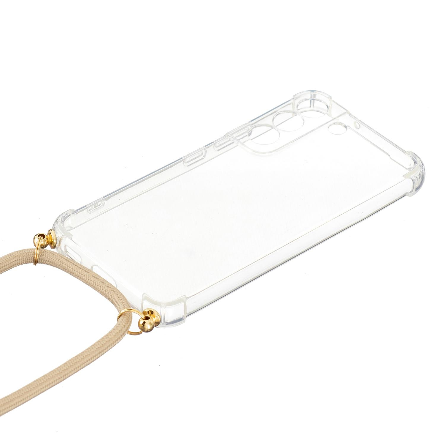 Samsung Galaxy S22 5G Necklace Gummi Hülle Air Cushion Fallschutz   Handykette (150cm) - Beige / Gold