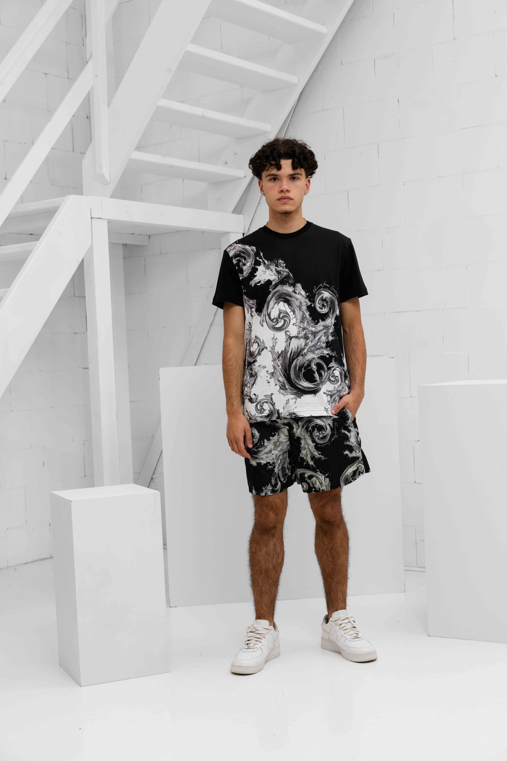 Versace Jeans Couture Pan Barocco Jersey T-Shirt Heren Zwart/Wit