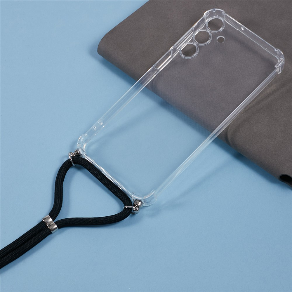 Samsung Galaxy A16 Necklace Gummi Hülle Air Cushion Fallschutz   Handykette (140cm) - Schwarz / Silber