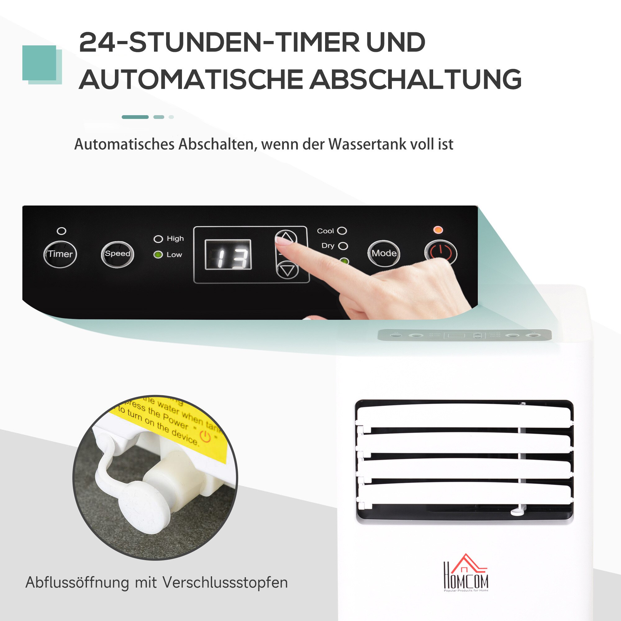 HOMCOM Mobile Klimaanlage mit 3 Modi und Fernbedienung weiß 30,5 x 32,8 x 67,8 cm (LxBxH)