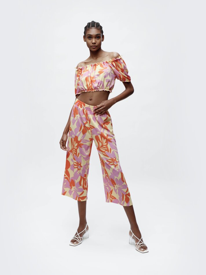 Top cropped texturizado - Laranja/amarelo