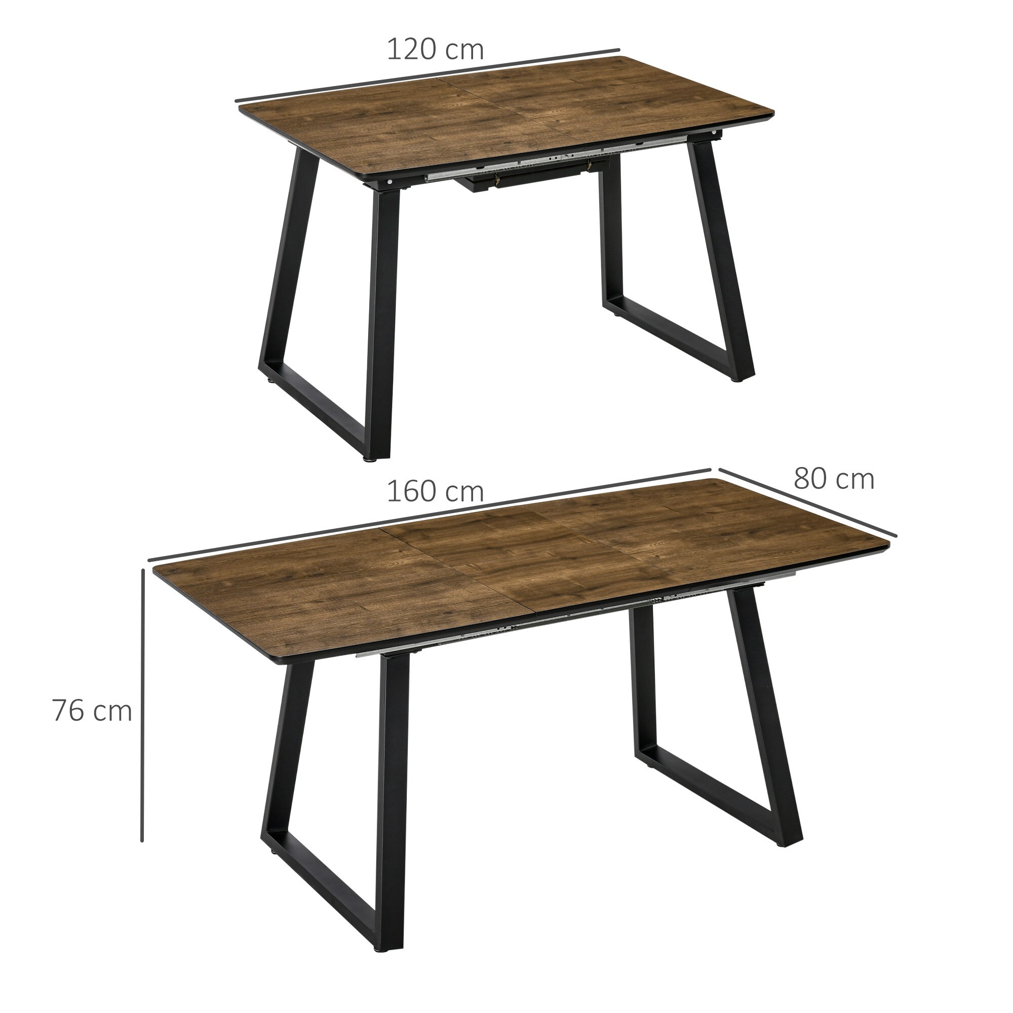 HOMCOM Esstisch mit ausziehbarer Tischplatte braun 120L x 80B x 76H cm