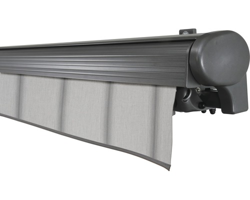 SOLUNA semi-cassette zonnescherm Comfort 2,5x2, doekdesign D420, frame DB703 donkergrijs, aandrijving rechts inclusief slinger