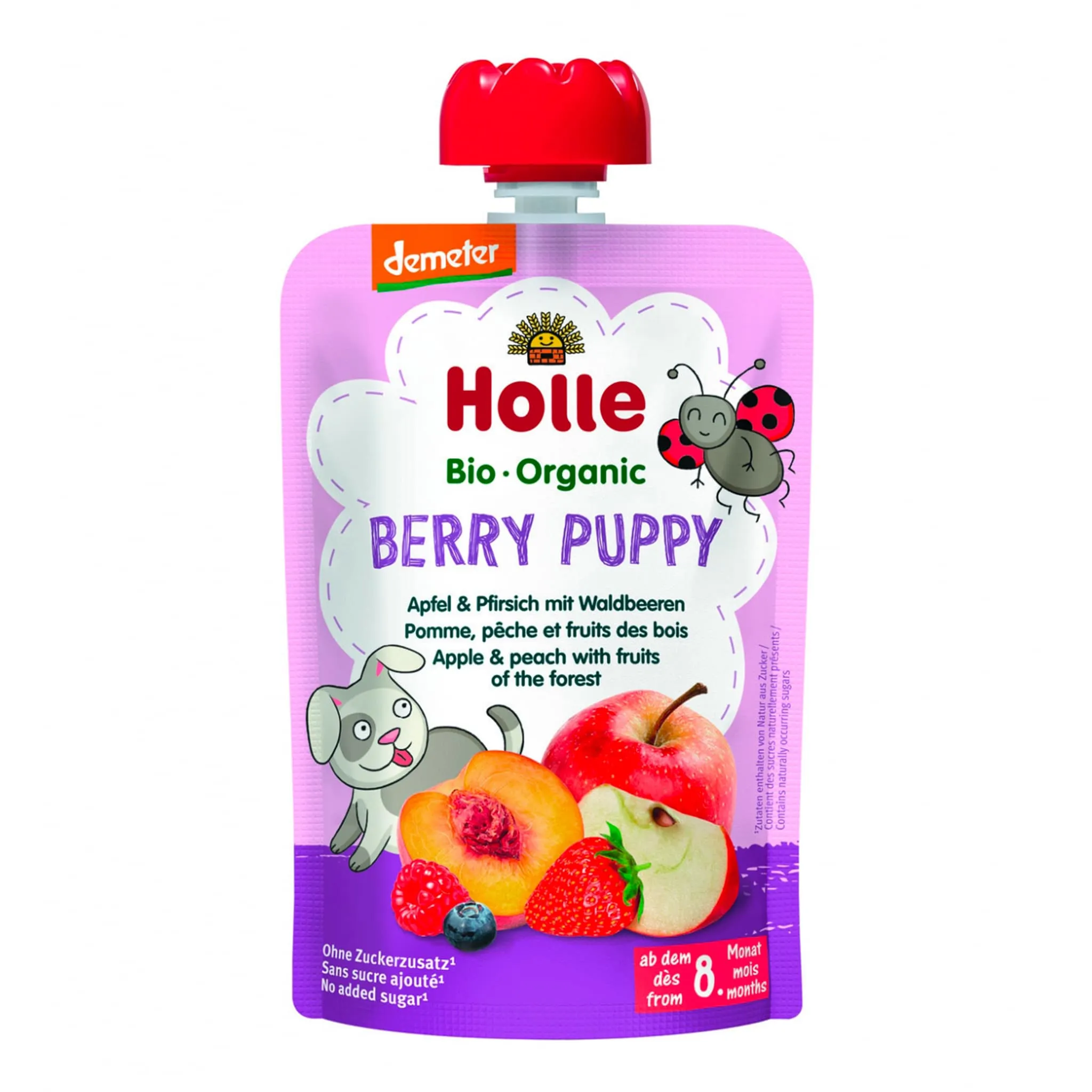 Holle Purée Bio - Berry Puppy - Pomme, Pêche et Fruits (À partir de 8 mois)
