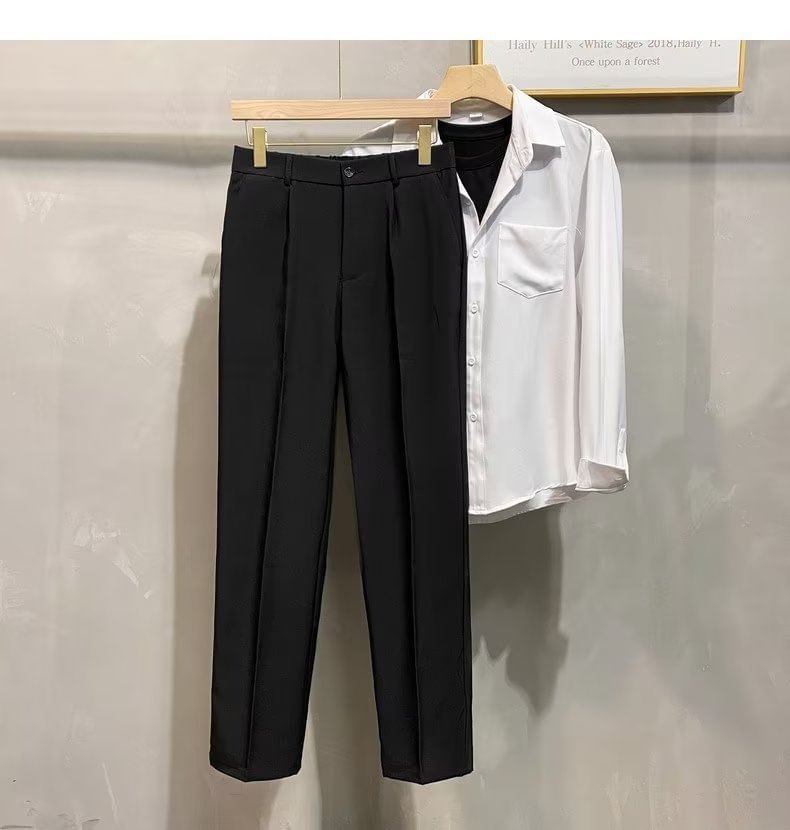Maxelane - Mid Rise Plain Cropped Straight Leg Dress Pants