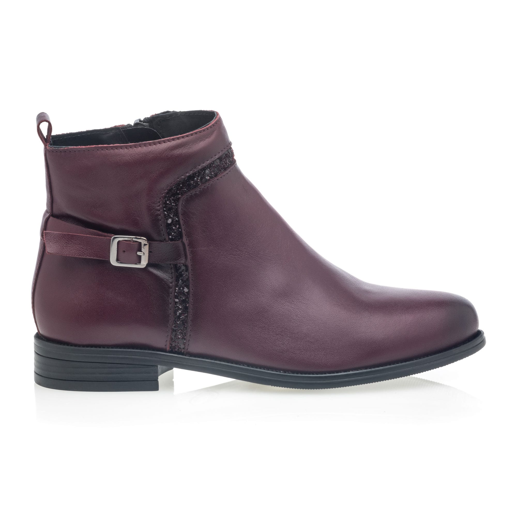 Bottines Femme en cuir bordeaux