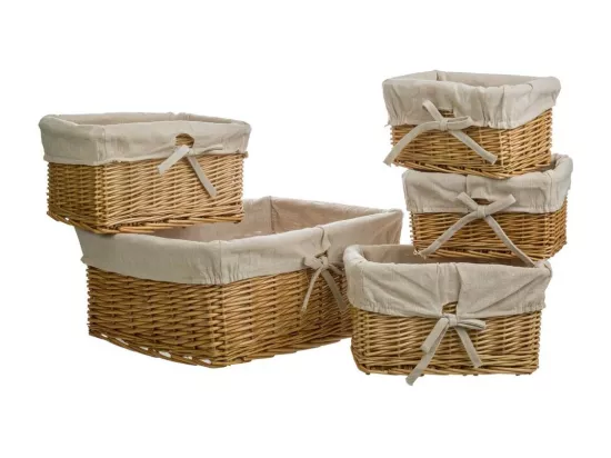 Ensemble de 5 paniers en osier doublés