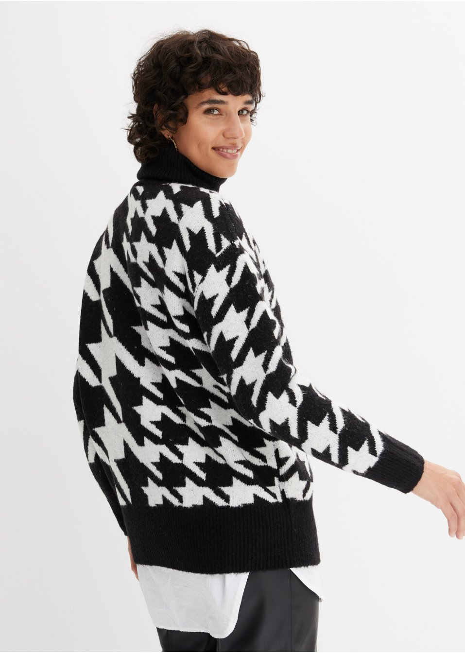Pull col roulé à motif pied-de-coq