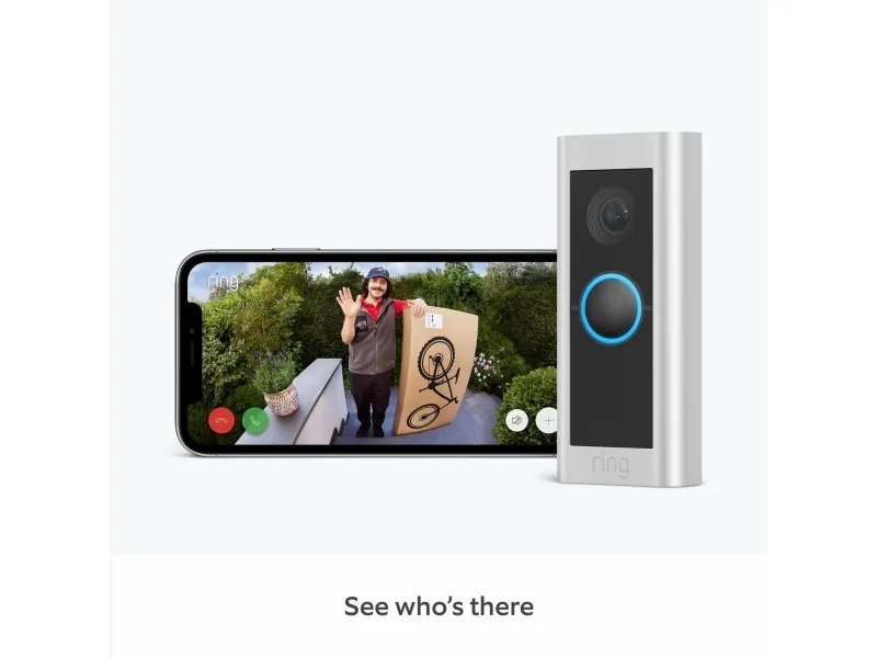 Ring Battery Video Doorbell Pro - Smart dørklokke - med kamera - med Head-to-Toe View, 3D Motion Detection, Colour Night Vision, 30-dages gratis prøve på Ring Protect - trådløs - 802.11b/g/n/ax - 2.4 Ghz, 5 GHz - satinnikkel