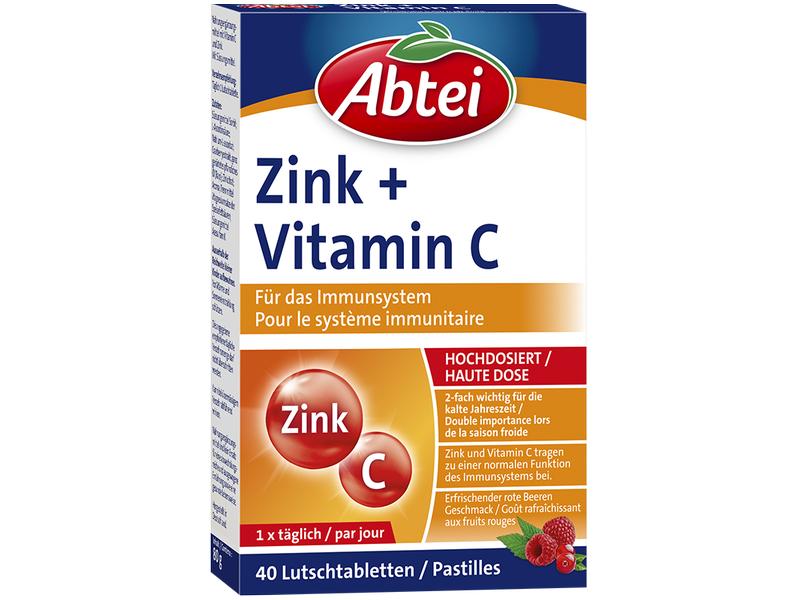 Abtei Zink   Vitamin C 40 Lutschtabletten Veganes Nahrungsergänzungsmittel mit Zink   Vitamin C