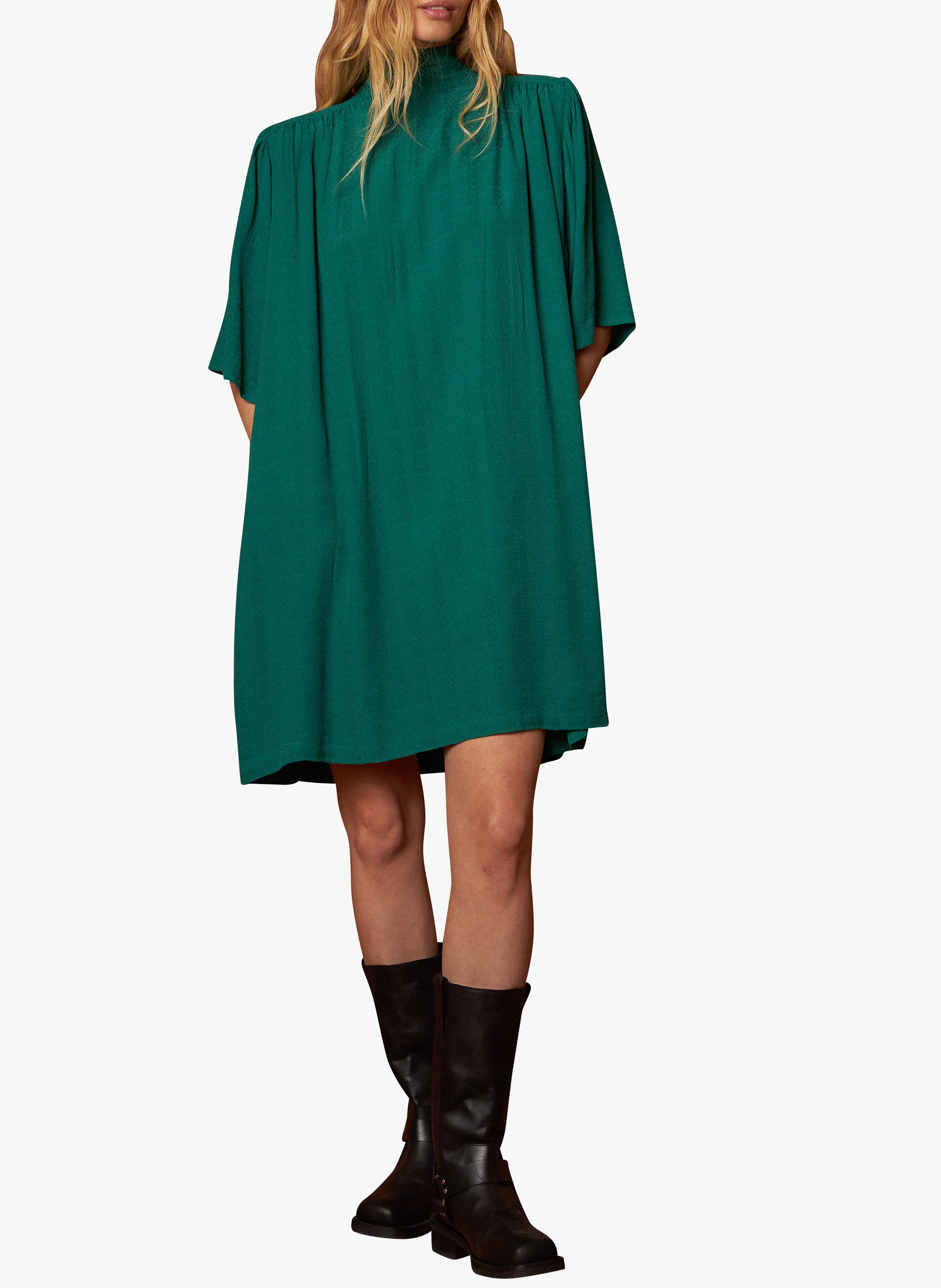 Robe courte col montant | Vert