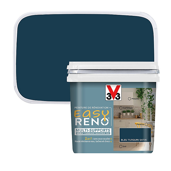 Peinture de rénovation multi-supports V33 Easy Reno bleu turquin satin 0,75L