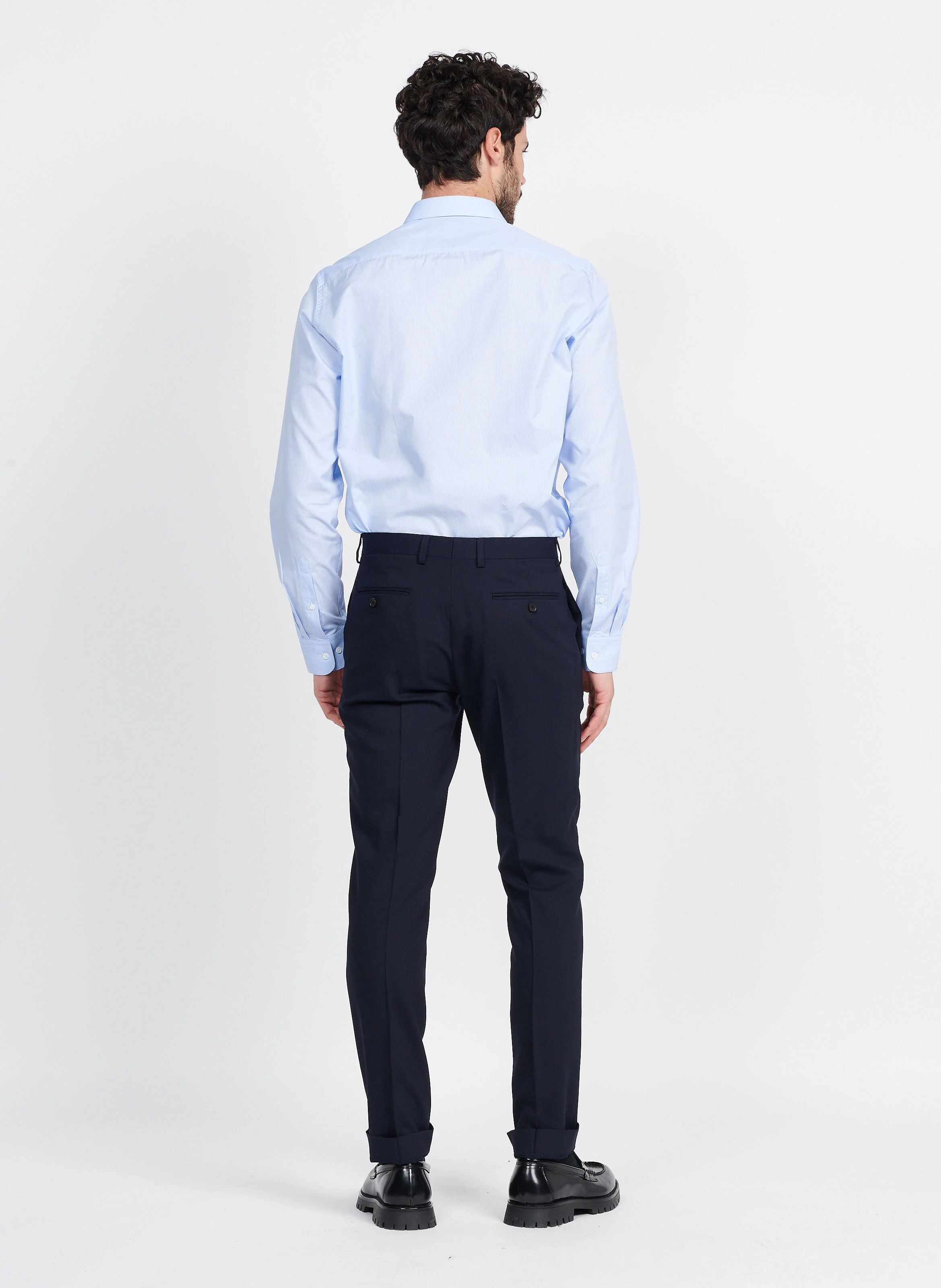 Chemise droite rayée en popeline de coton | Bleu