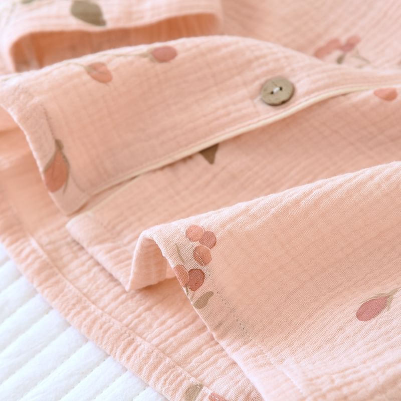 MelMount - Pyjamaset: overhemd met lange mouwen en bloemenprint + broek