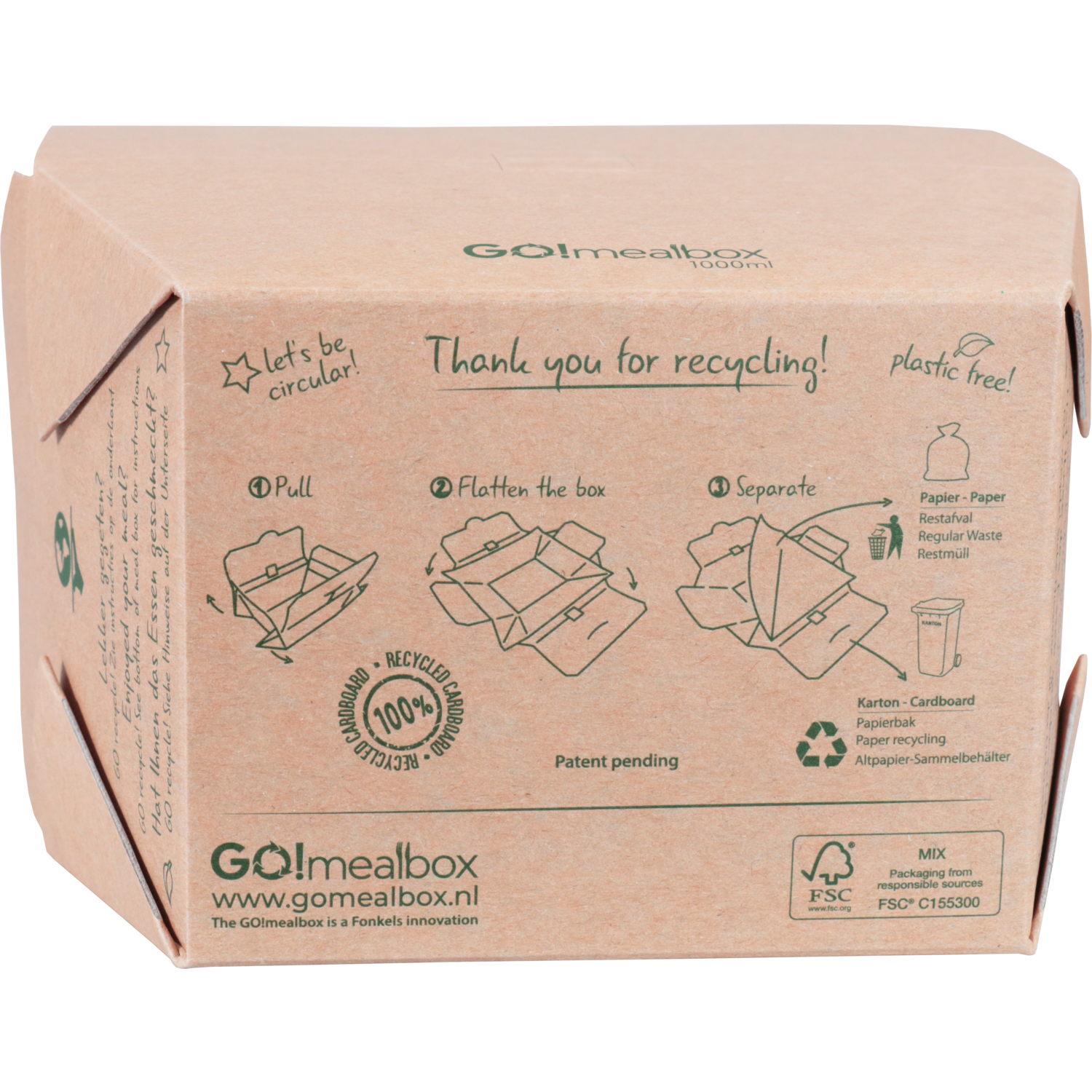 Go!Mealbox, 1000ml, 11.5x9x7.5cm, karton, bruin