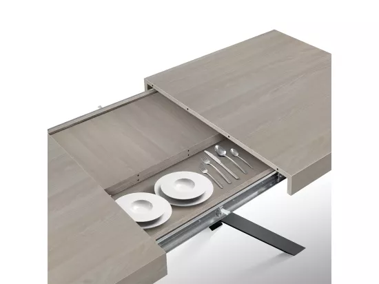 Table en bois, finition orme perlé, base X anthracite, extensible 160x90 - CAMAIORE